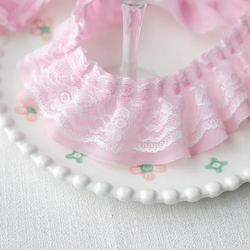 Chiffon lace fabric 5CM wide double layers pleated needlework frilled ruffle trim for dress collar neckline DIY crafts sewing