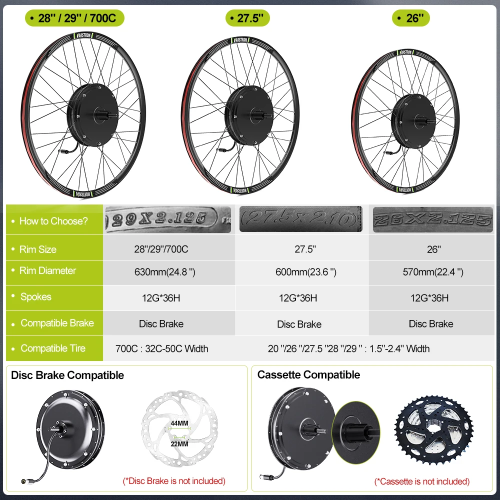 1000W Hub Motor Wheel 48V Electric Bicycle Conversion Kit Gearless Brushelss Motor Rear Drive Ebike Kit 26-29 inch 700C Varstrom