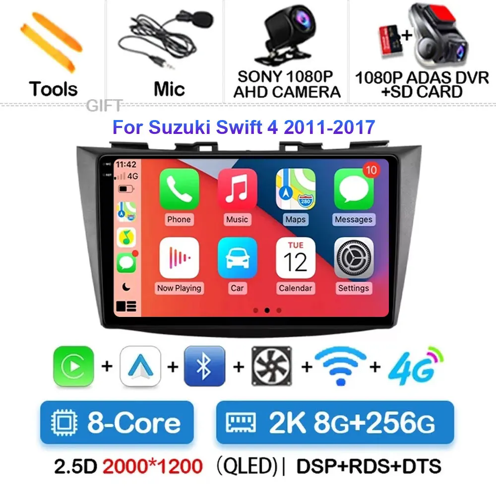 OiLiehu 2G+64G Android 13 2din Apple Carplay Android Auto Radio de coche para Suzuki Swift 2011-2017 Suzuki Ertiga 2012-2017 Radio de coche con pantalla de 9 pulgadas Soporte Bluetooth/FM RDS/WiFi/GPS