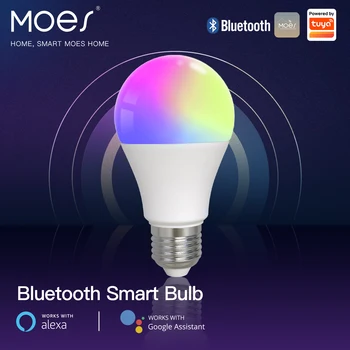 MOES-스마트 블루투스 Led 전구, 조도 조절이 가능한 조명 램프, 9W, E27, 투야 전구, 파티 조명, 색상 조절 가능, 조광기, 알렉사, 구글 보이스