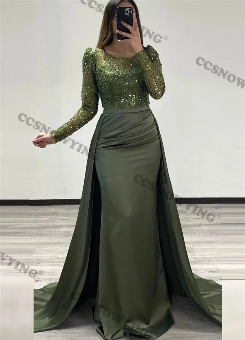 

customizable Sequin Long Sleeve Prom Dress Muslim Evening Dresses Formal Party Gown o Neck Hijab Arabic Kaftan Robe De Soiree