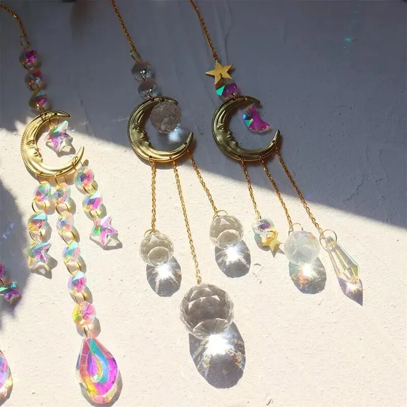 Crystal sun catcher Chime Home Bedrooms Balcony Sun And Moon Prism Decor Pendant 1pc