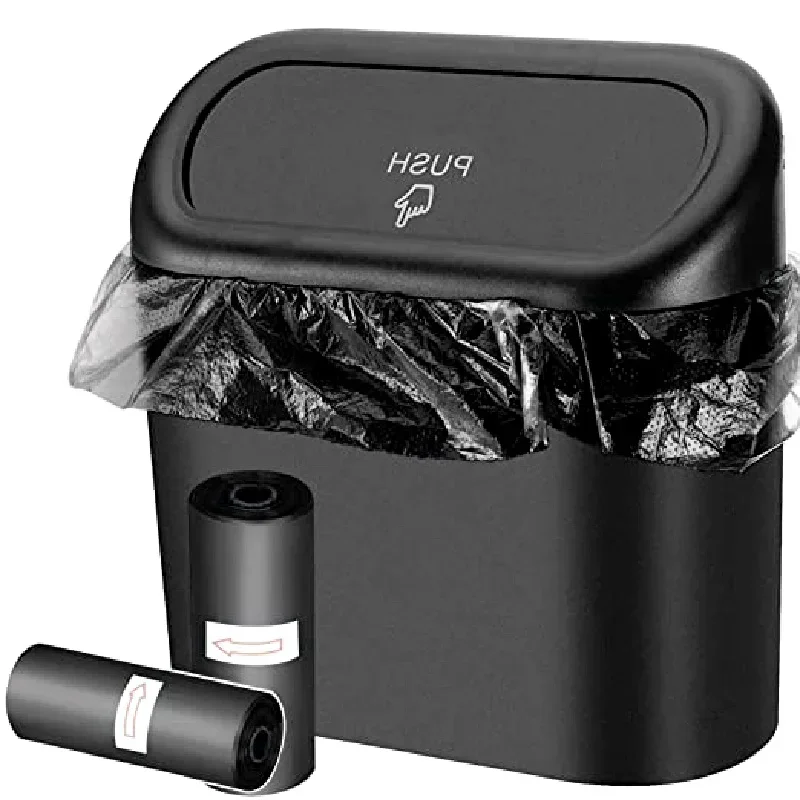 Portable Plastic Car Trash Can with Lid for Home Office