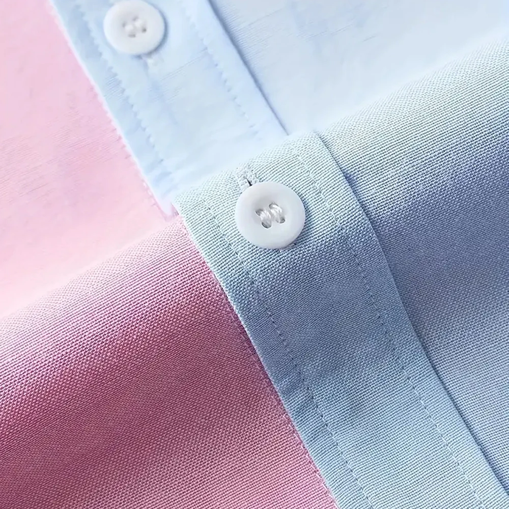 Spring And Summer Shirt Candy Color Contrast Top Lapel Short Sleeve Men's Casual Daily Street Wear Women cotton shirt men casual shirt