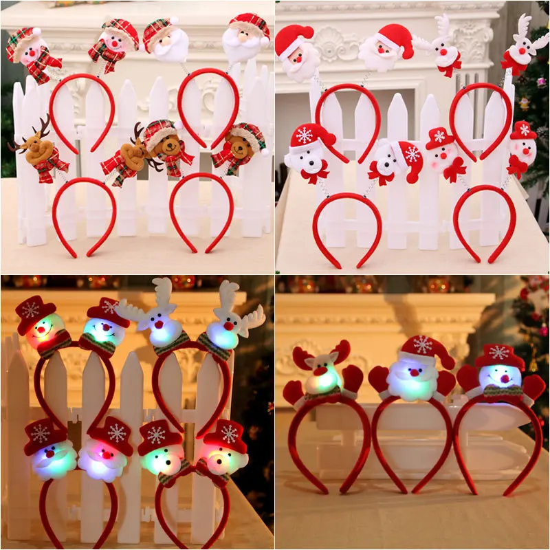 IHUES Cute Hairband Christmas Hair Accessories Fun Glowing Snowman Deer Horn Headwear for Girl Christmas Decoration Party Gift 500pcs 1inch christmas themed seal label stickers for christmas party diy gift baking wrapping envelope stationery decoration