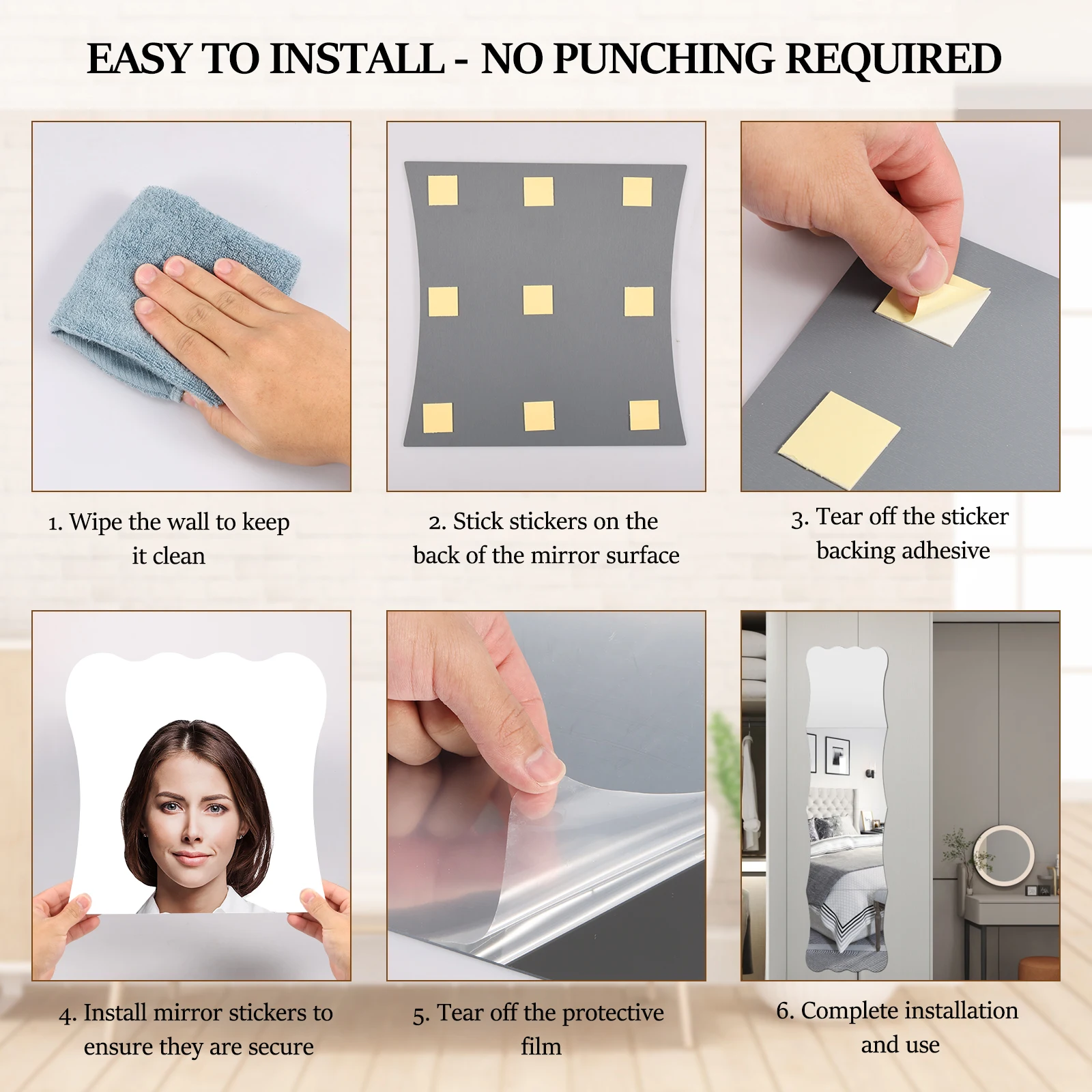 Acrylic Full Length Wall Mirror Tiles HD Anti Fog Wall Mirror DIY Non Glass Safety Body Mirrors Self Adhesive Sheets