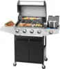 4- Propane Gas BBQ Grill with Side Burner & Porcelain-Enameled Cast Iron Grates Built-in Thermometer, 49,000 BTU O 1