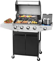 4- Propane Gas BBQ Grill with Side Burner & Porcelain-Enameled Cast Iron Grates Built-in Thermometer, 49,000 BTU O 1