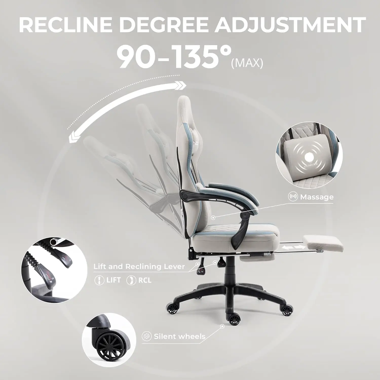 Dowinx Gaming Chair Breathable Fabric Computer Chair with Pocket Spring Cushion, Office Chair with Gel Pad and Storage Bag 6