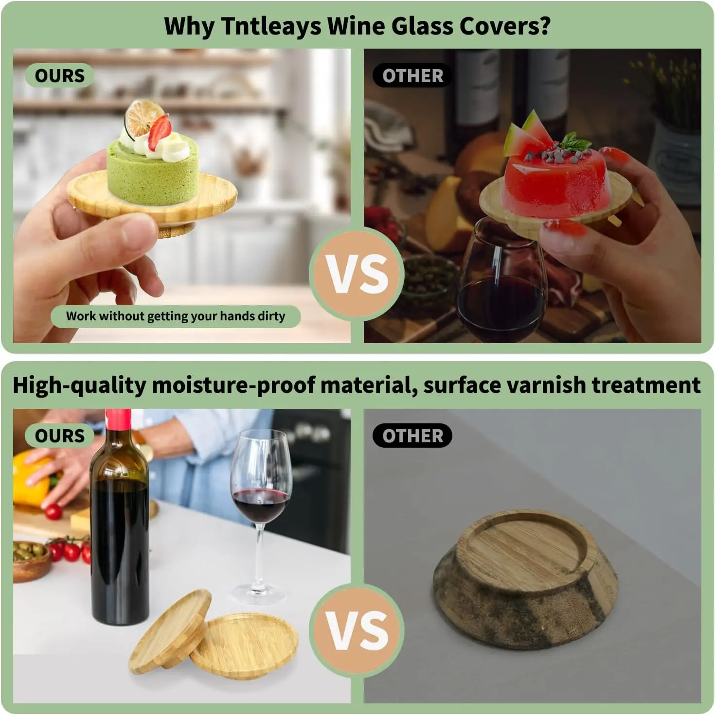 4 Pcs Set Wine Glass Charcuterie Topper Coasters Plate Natural bamboo Board Topper for Family Gatherings Restaurants Bars