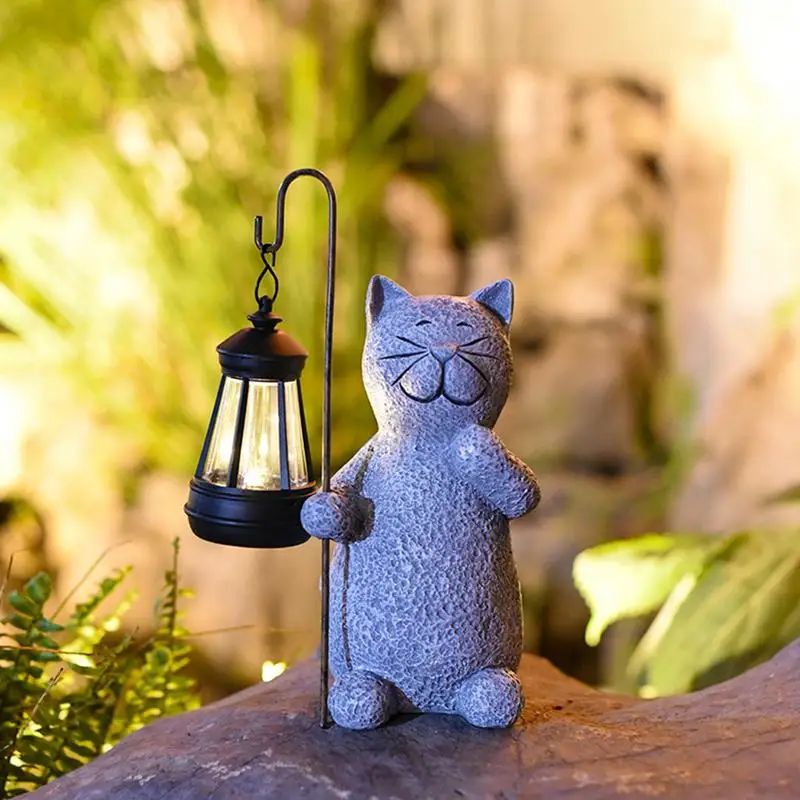 Outdoor Pathway Garden Lights Resin Cat Waterproof Lantern Solar Powered WeatherResistant Garden Lights for Yard Landscape patio frog garden statues adorable resin lawn ornaments garden sculptures animal figurines for outdoor patio yard decorations