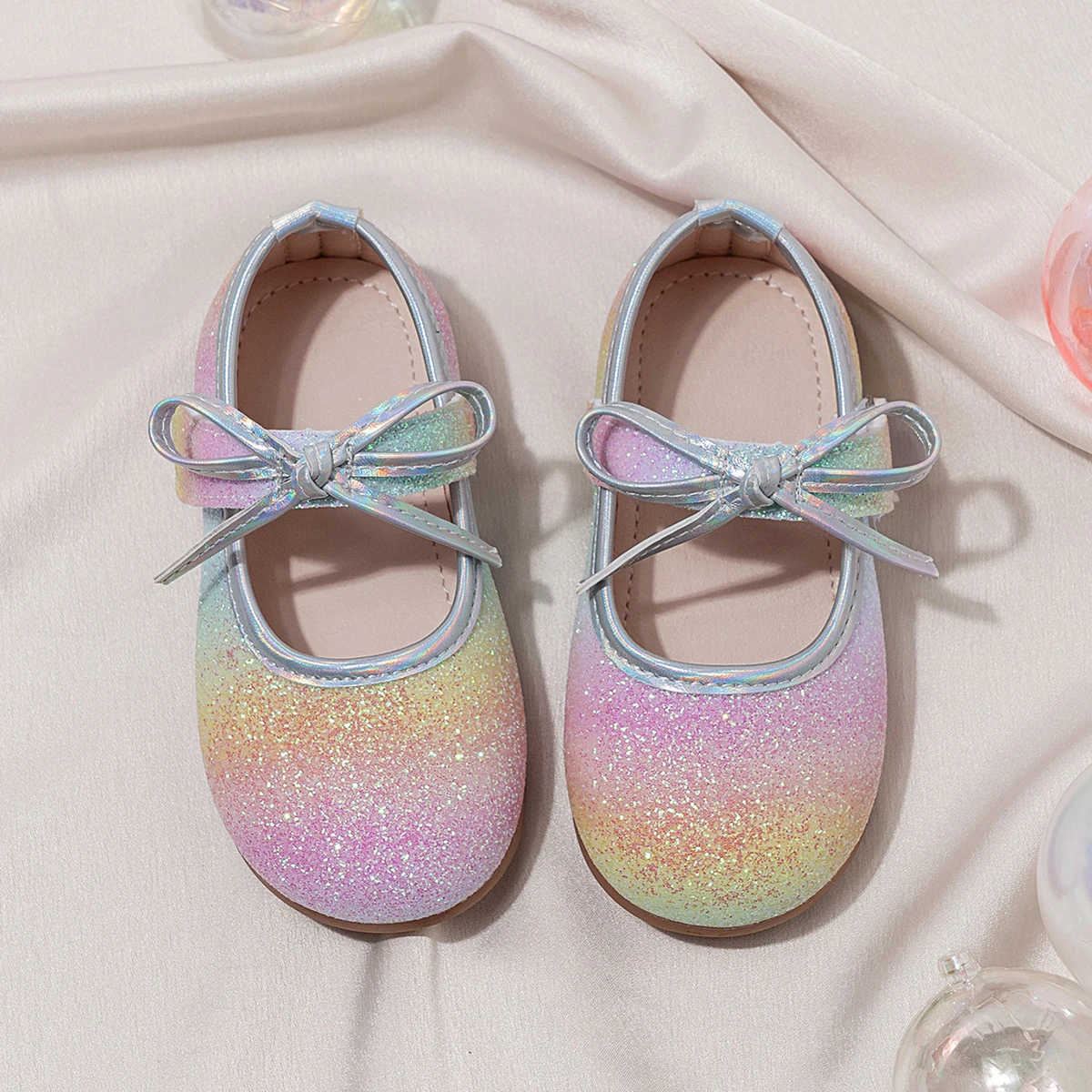 Girls Sparkly Party Flats Shoes with Bow Detail