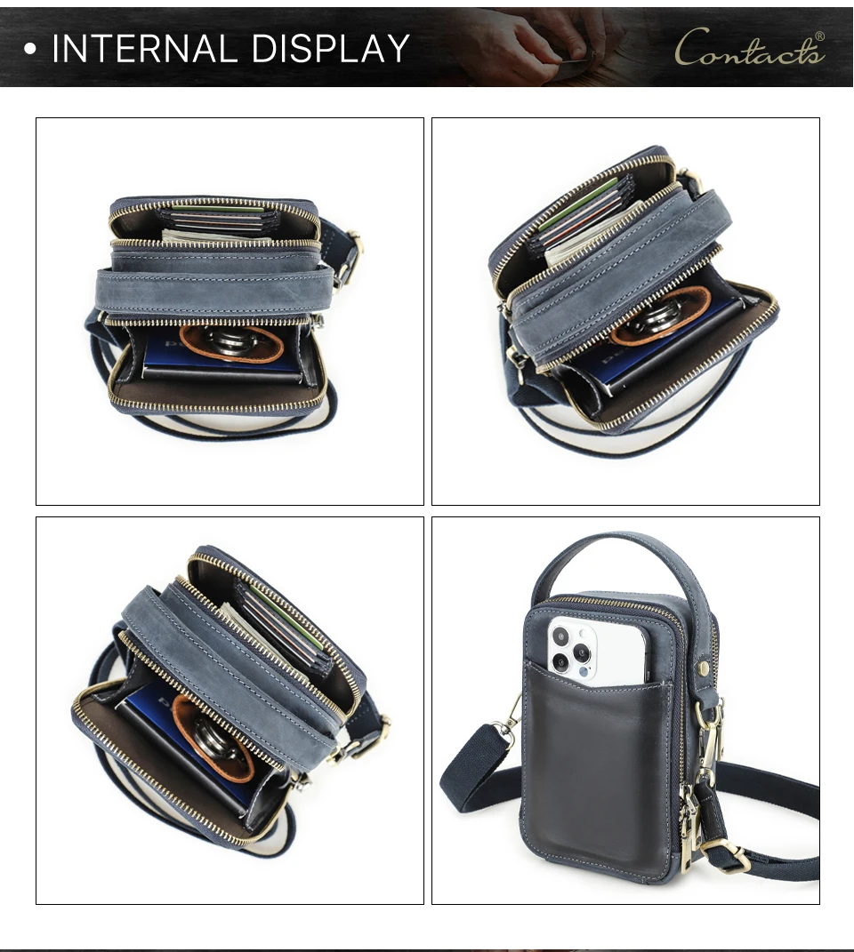 CONTACT'S männer Tasche Designer Echtes Leder Männer Kleine Schulter Tasche Vintage Umhängetasche Messenger Männlichen Geldbörse Telefon Taschen Handtasche – Detail 22