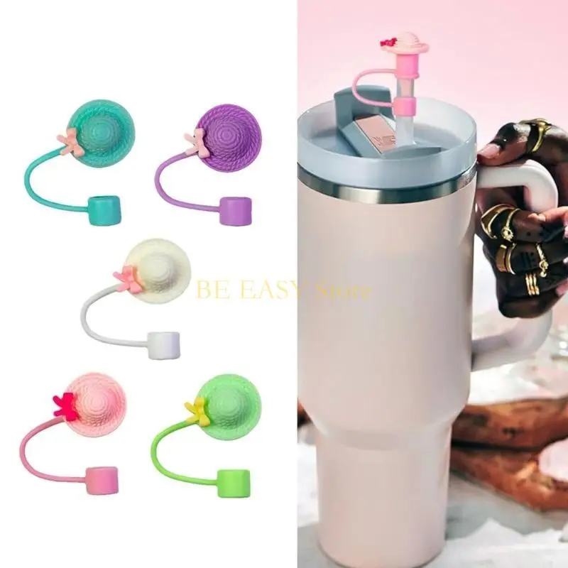 E28F Lovely Hat Shape Silicone Straw Covers Caps Drinking Straw Tip Lid Reusable Caps Plugs Dishwasher Safe