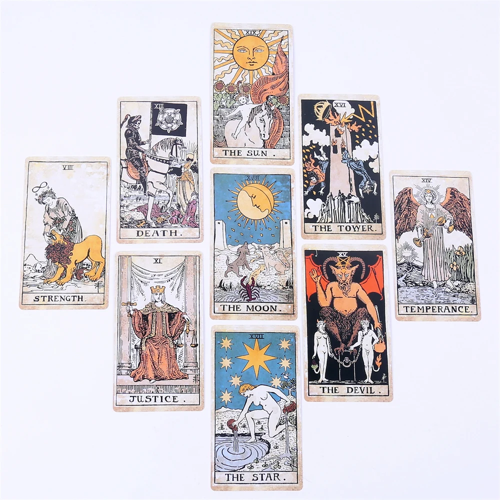 12*7cm Retro Tarot Deck In Sliding Rigid Gift Box 78 Pcs Vintage Tarot Cards with Guidebook and Drawstring Pouch 3