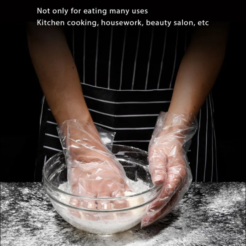 50/100pcs Clear Disposable Gloves Food Grade Plastic Gloves Latex Free Food Prep Safe For Cooking Cleaning BBQ Kitchen ^^