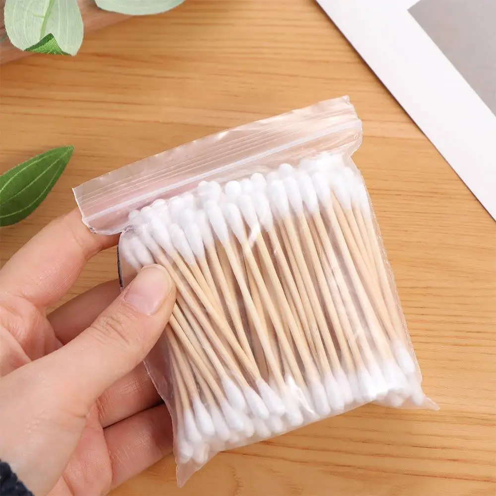 100PCS Double-Ended Disposable Cotton Swabs Manicures Wooden Hygiene Cotton Stick Ear Clean Beauty Cleaning Tampons Makeup Tool 3