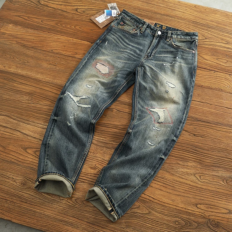 14.5oz High Quality American Vintage Red Selvedge Casual Stretch Denim Jeans for Men Heavyweight Loose Straight Washed Pants 512 3