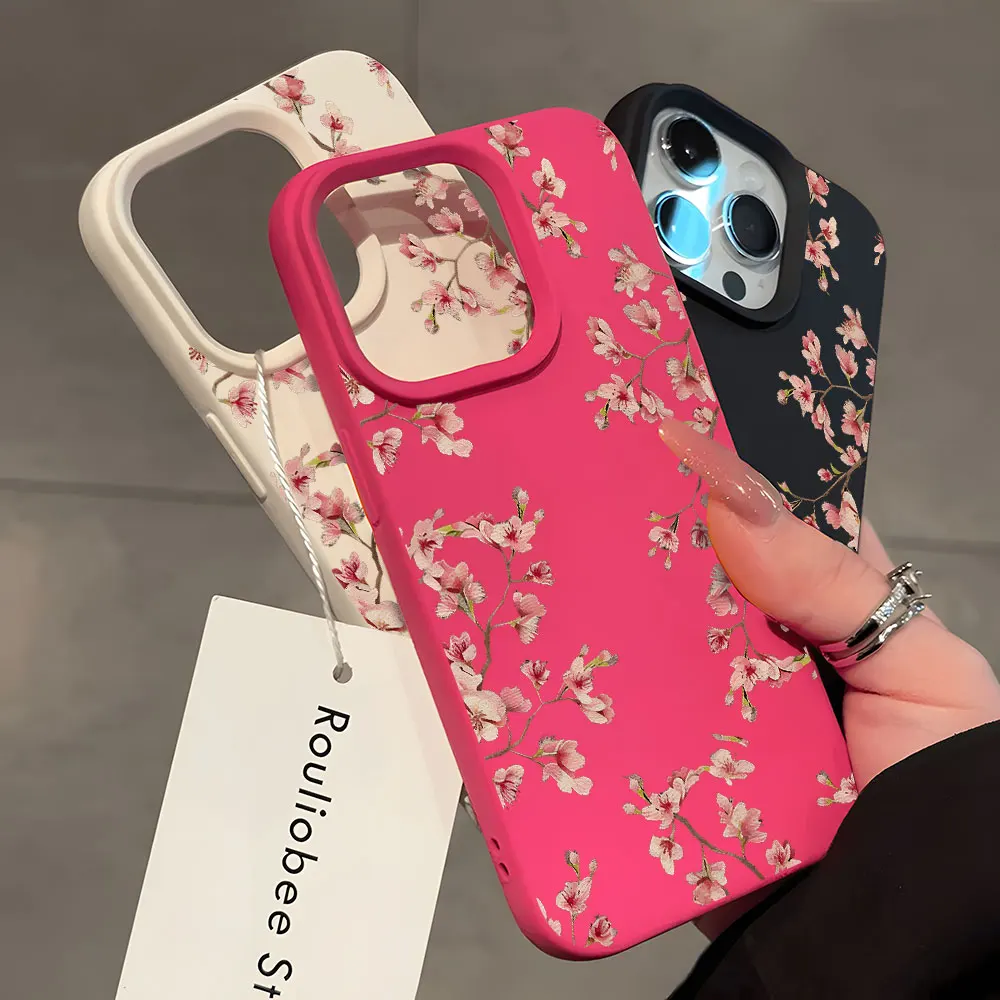 Pink Cherry Blossom Lychee Soft Phone Case Cover