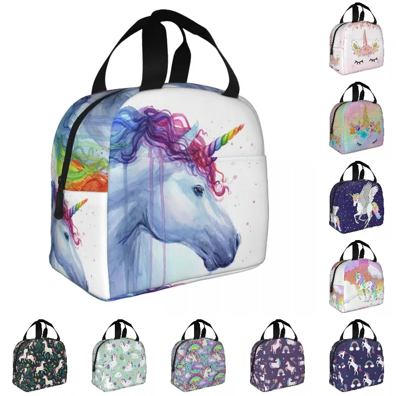 

Cartoon Rainbow Unicorn Lunch Bag Women Cooler Thermal Insulated Lunch Box for Kids School Children Work Picnic Food Tote Bags