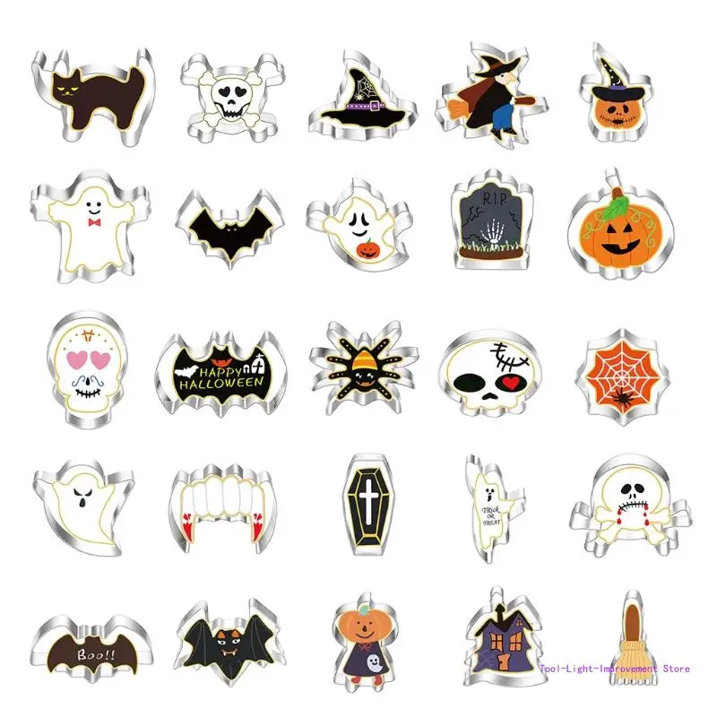 

C63E 25pcs Halloween Cookie Cutters Set Biscuit Molds for Baking Pumpkin for Ca