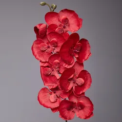 Elegant Silk Orchid Arrangement - 8-Head Artificial Butterfly Orchid for Wedding and Home Decor (Red)