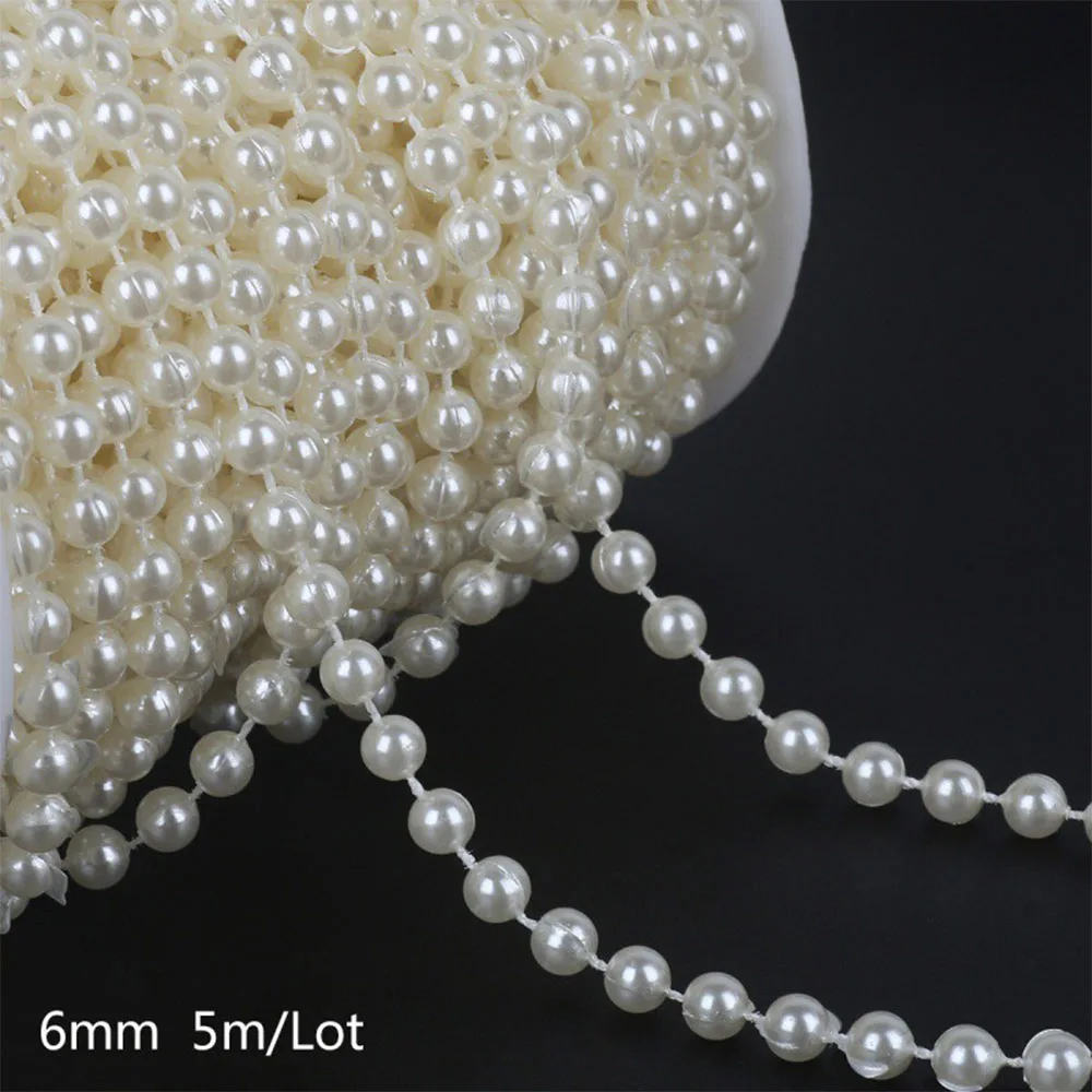 5 Meters 4-10mm Fishing Line Artificial Imitation Pearl Round Bead Chain For Wedding Bridal Bouquet Flower Background Decoration