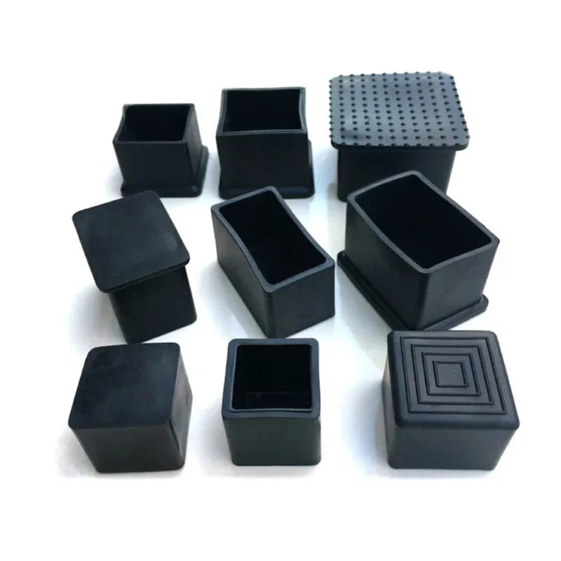 

Black Chair Leg Caps Square Rectangle Rubber Table Feet Furniture Tube End Covers Tips Non-slip Floor Protector Pads Pipe Plugs