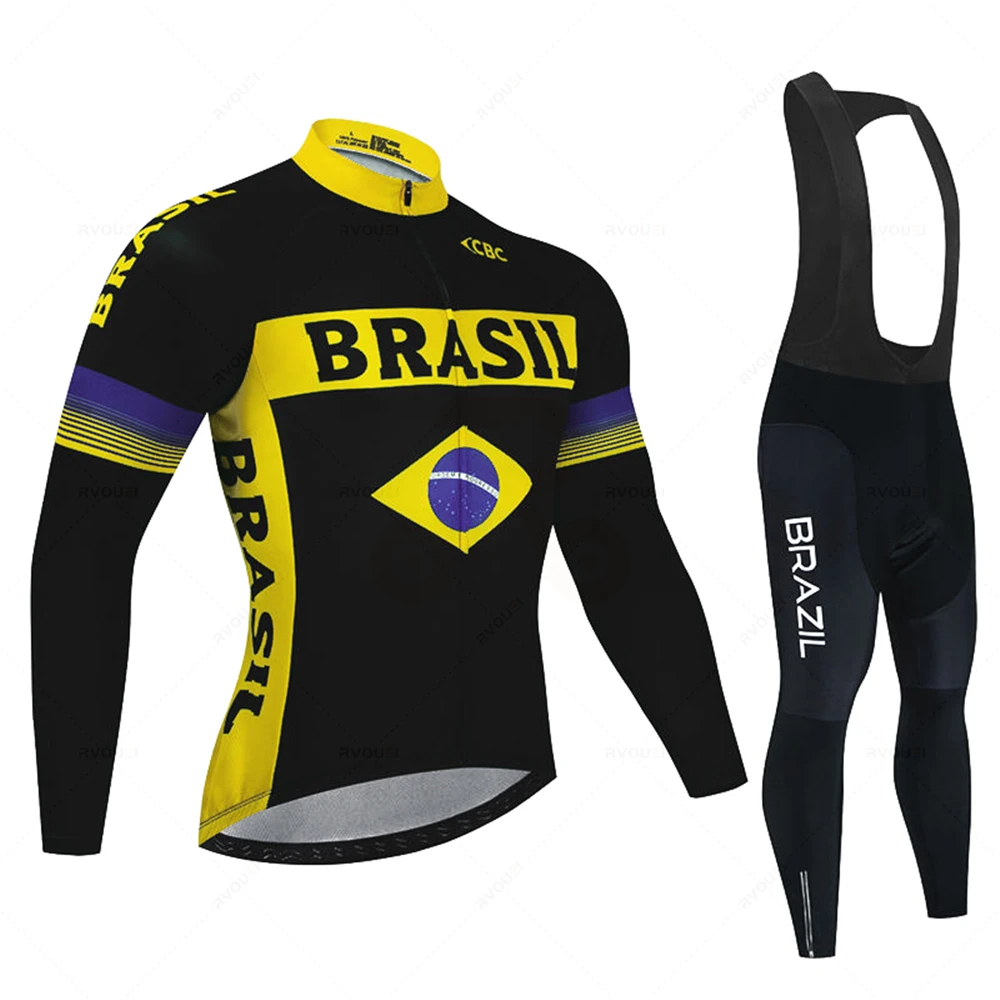 Brazil Summer Long Sleeve Cycling Clothing Set Team Jersey Men Suit Breathable Outdoor Bike MTB Clothing Paded Ciclismo Maillot 4