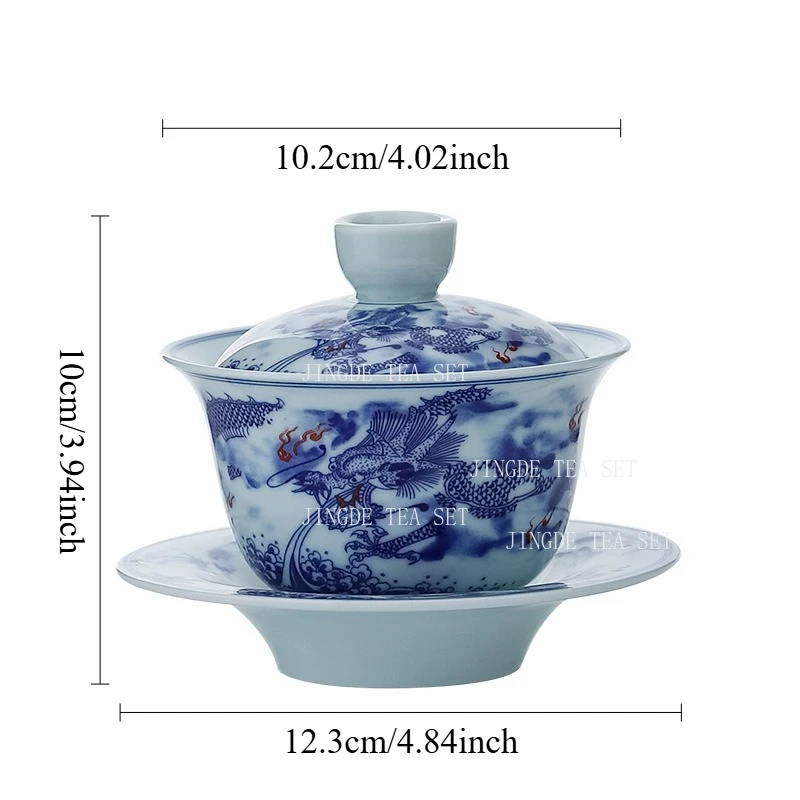 180ml Blue and White Three Talents Bowl Ceramic Kung Fu Tea Bowl Large Cup with Lid Chinese Household Tea Cup Drinking Utensils