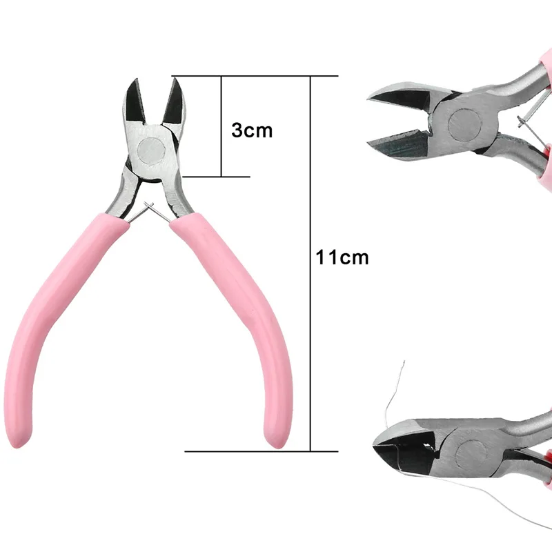 Universal Pliers Pink Handle Nickel Iron Single Section Round Concave Handmade Jewellery Hardware Making Tool Sharp Nose Diagonal Portable
