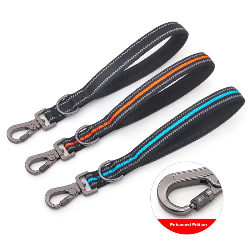 

32cm 47cm Dog Rope Short Dog Lead Nylon Reflective Big Dog Training Leash With Zinc Alloy Lock Lockable 360 Degree Rotation