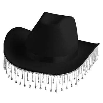 Diamond Fringe Bride Cowgirl Hat Summer Vintage Cowboy Hat Rhinestone Fringe Cowgirl Gift for Women Girl Western Hat 2