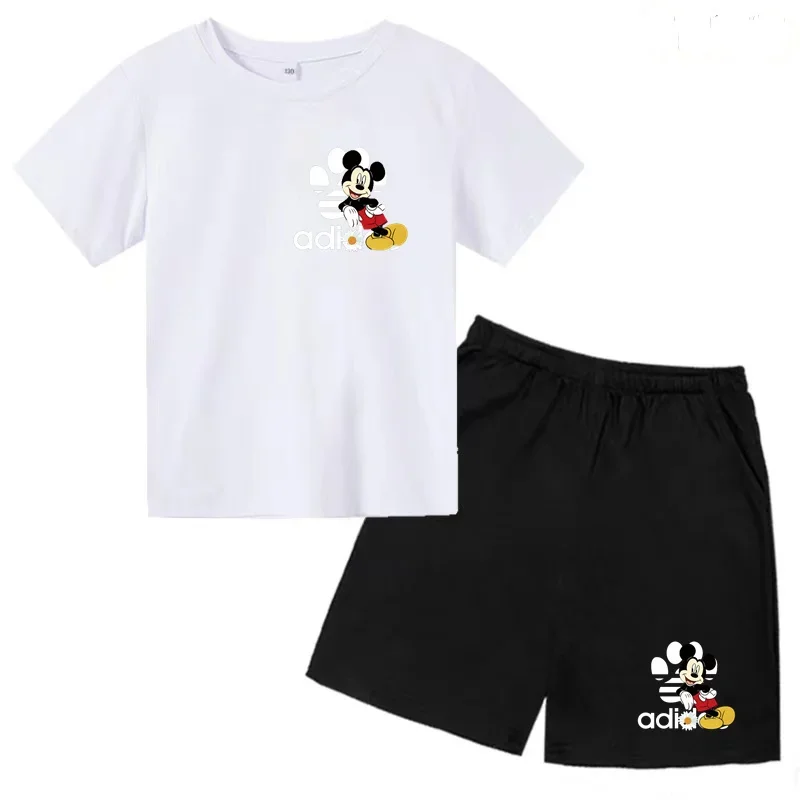 thumbnail image 1 of Camiseta y pantalones cortos con estampado de Mickey Mouse de verano para niños y adolescentes, traje de 2 piezas, ropa deportiva informal para niños y niñas, conjunto de moda Sunshine, 1 of 5