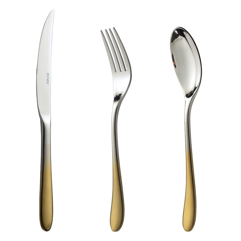 Gradient Golden Steak Knife Fork and Spoon Set Stainless Steel High Appearance Level Home Western Tableware Creative Soup Spoon