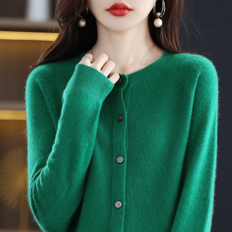 100% merino sweater women's first-line ready-to-wear cashmere cardigan solid color autumn and winter ladies' top 4