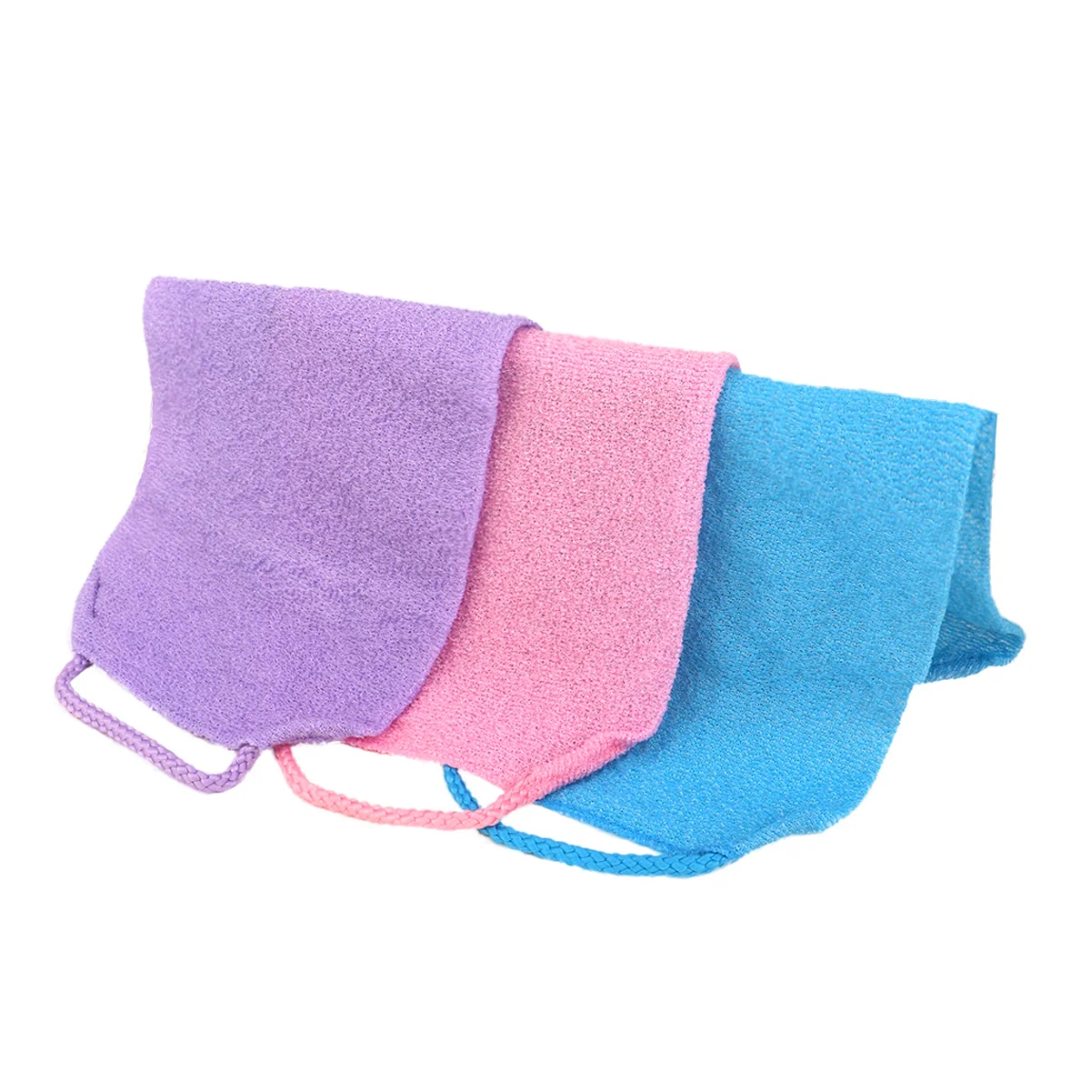 NRCS1PC stretchable exfoliating back washcloth, double-layer body scrubbing cloth with handle, used for shower and skin cleaning