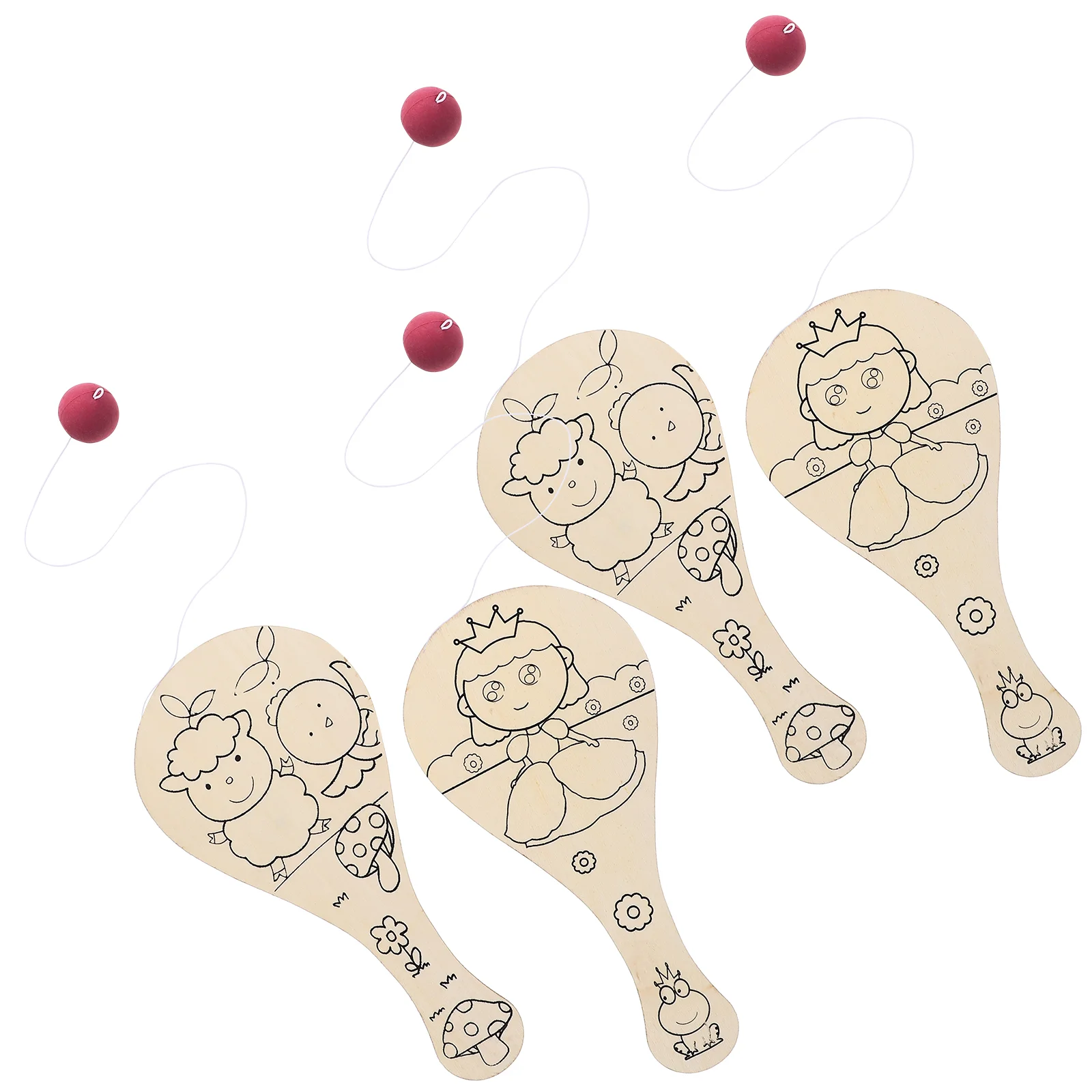 

4 Pcs Graffiti Blank Racket Doodle Board Unfinished Wood Paddle Catch The Ball Paint Draw Toy Wooden Painting Child Kids