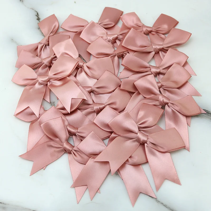 (20pcs) 1''25mm Fresh Pink Ribbon Small Packaging Bow Polyester Satin Bow Flower Handmade Tie Hair Accessories Fashion Accessory