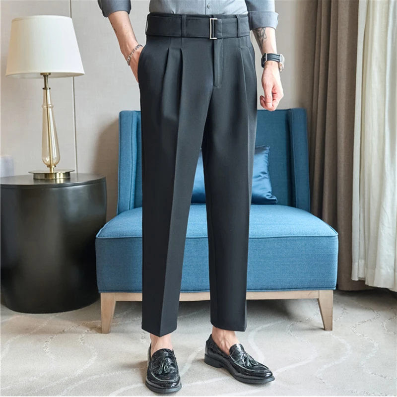 Men's Spring High Quality Business Suit Pants Men's Slim Fit Solid Color High Waist Suit Trousers Brand Clothing 3XL-M