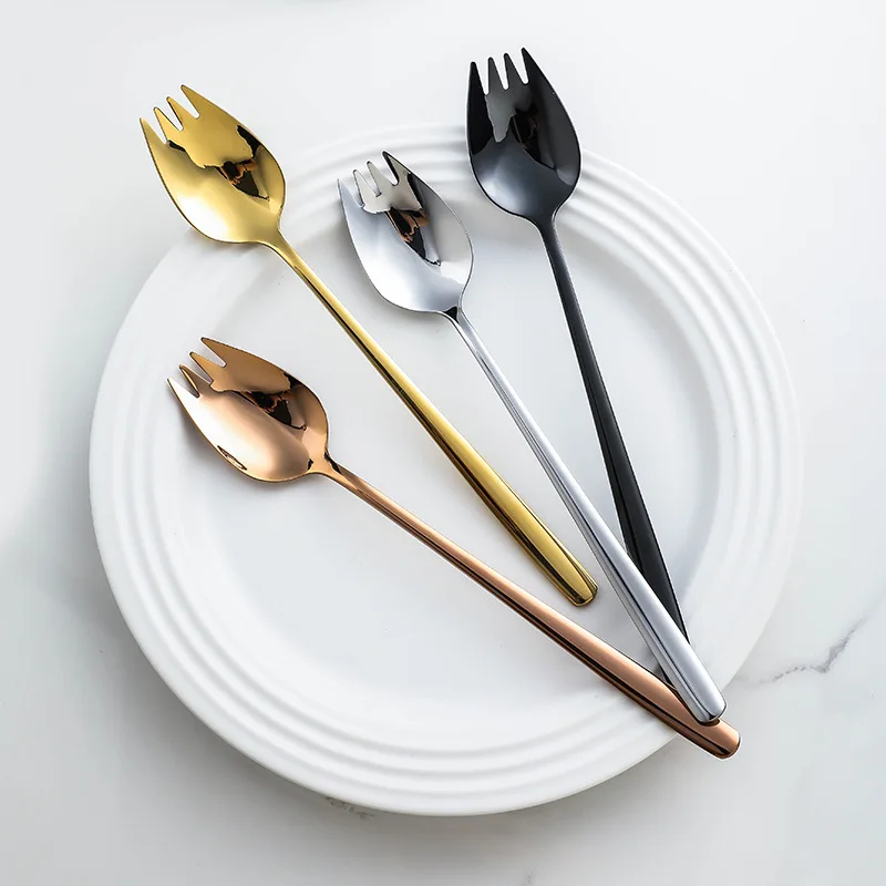 

Ложка для кофе, ложка для салата, вилка, встроенная ложка из нержавеющей стали для фруктов, вилка для мгновенных десертов, кухонная вилка для фруктов