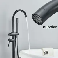 FMHJFISD Black Bathtub Faucet Floor Mounted Free Standing Bathtub Shower Mixer Taps Hot Cold Water Bathroom Crane Swivel Spout 2