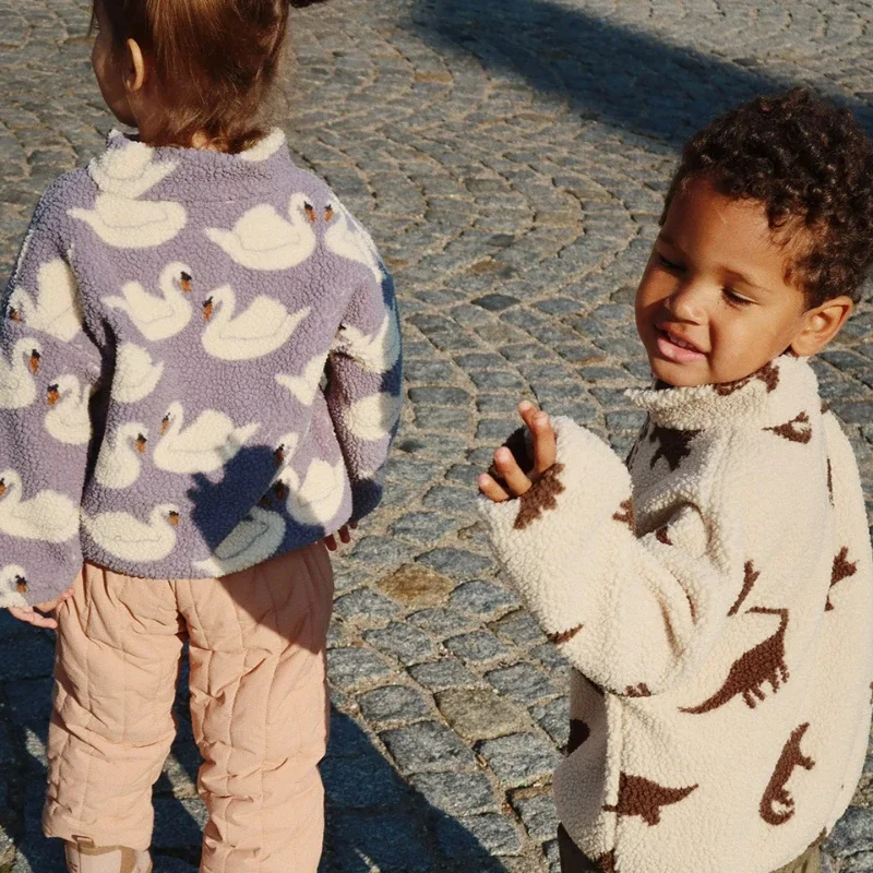 New Ks Winter Overalls for Children Sequins Outerwear Cherry Jacket Warm Thick Outfit Clothing with Hooded Lambswool Coat