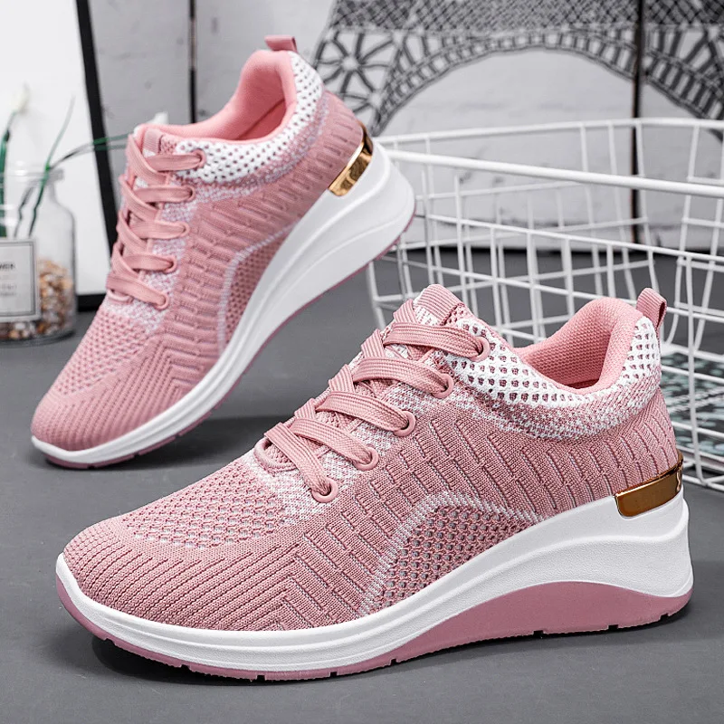 2022 new mesh breathable shoes for woman fashion sneakers thick-soled lightweight lace-up casaul platform sneakers Female