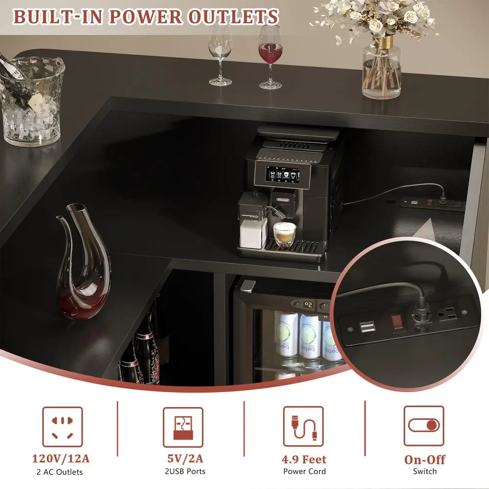 L-Shaped Home Bar Cabinet with Charging Station 5