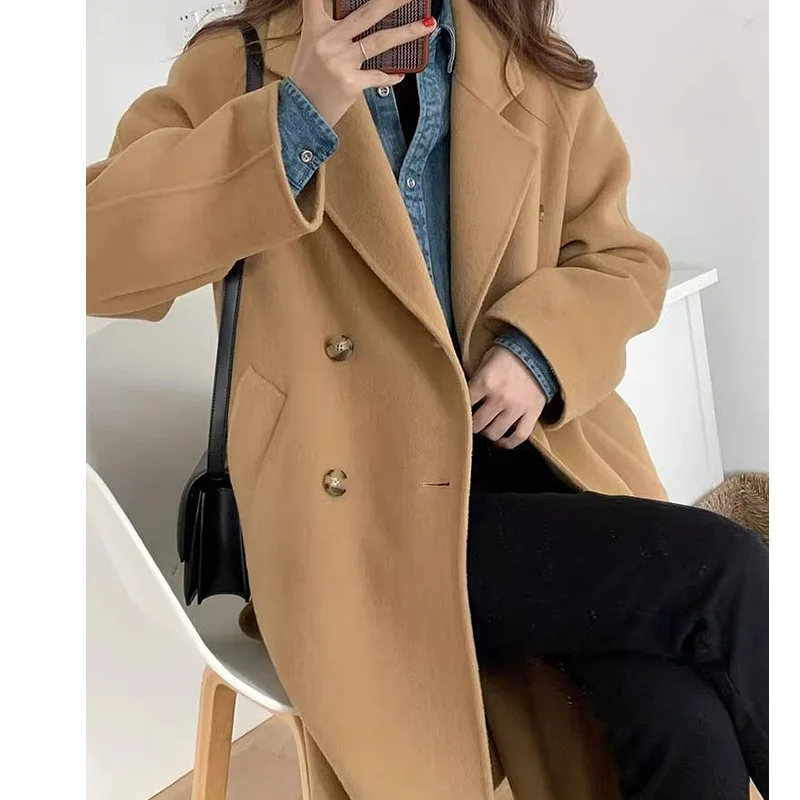 CGC Autumn Winter Woolen Long Coat Women 2023 Korean Fashion Winter Jacket Thickened Warm Outerwear Single-Breasted Windbreaker