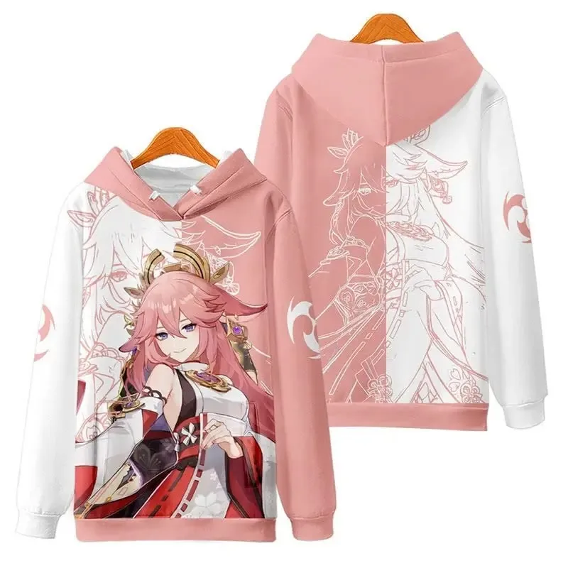Anime genshin impact yae miko 3d printing man/woman hoodie streetwear oversized long sleeves pullover hoodie jacket 2024
