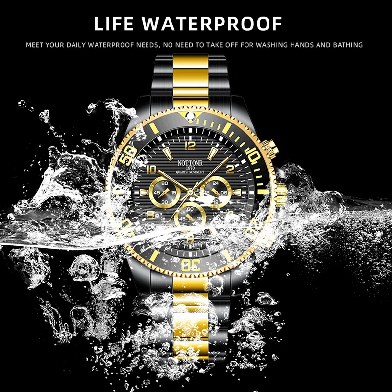NOTIONR Fashion Men's Watches for Men Stainless Steel Quartz Wristwatch Man Business Watch Luminous Clock montre homme