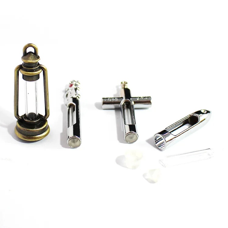 5X Tube/Heart/Cross/Lantern Glass Vial Locket Copper Container Write On Rice Art Bottles Lucky Perfume Oil Wishing Bottles Gift 4