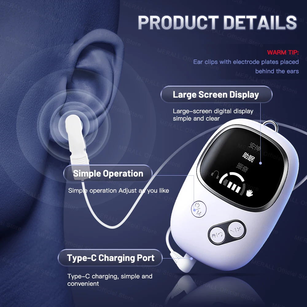 CES Sleep Aid Device Microcurrent Pulse Therapy Ear Clip Sleep Device Relax Anxiety Insomnia Hypnosis Soothing Help Sleep